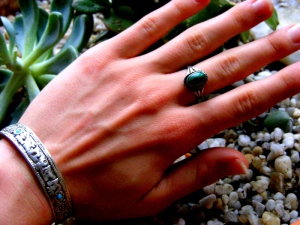 My new Malachite ring paired with my Om Mani Padme Bracelet 